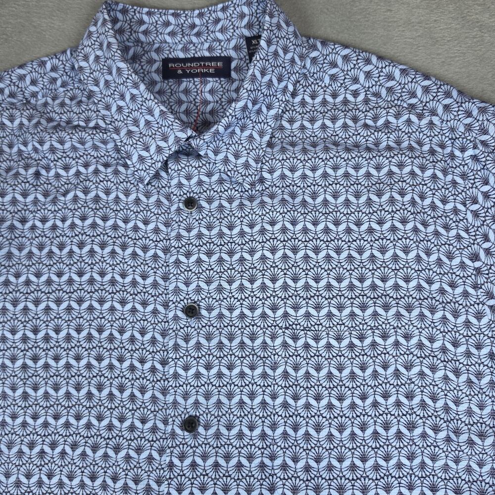 Roundtree & Yorke XLT Tall Button Front Shirt Blue Geometric Print Casual Mens